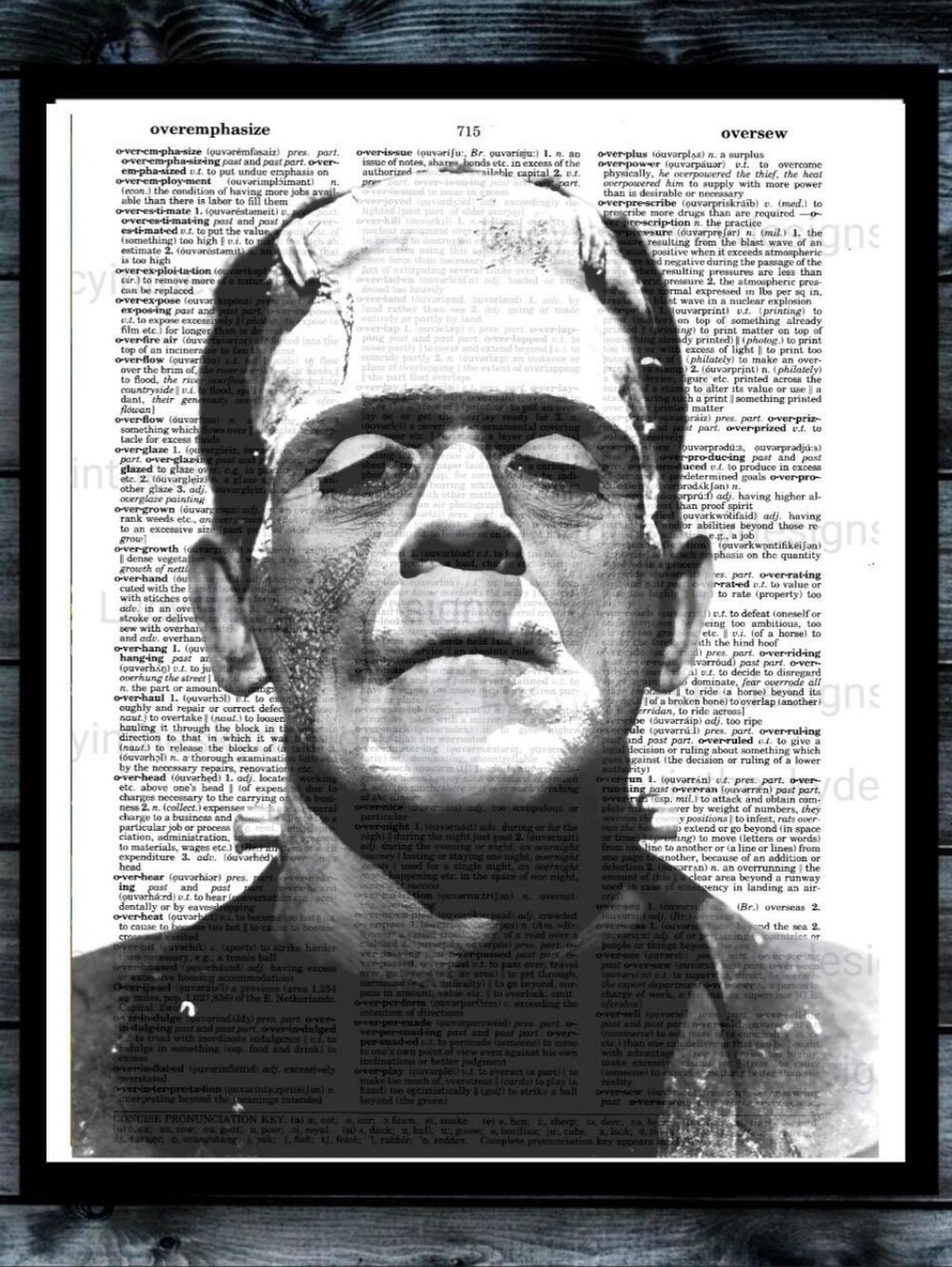 Frankenstein Monster Vintage Art Photography on Dictionary Book Page Halloween